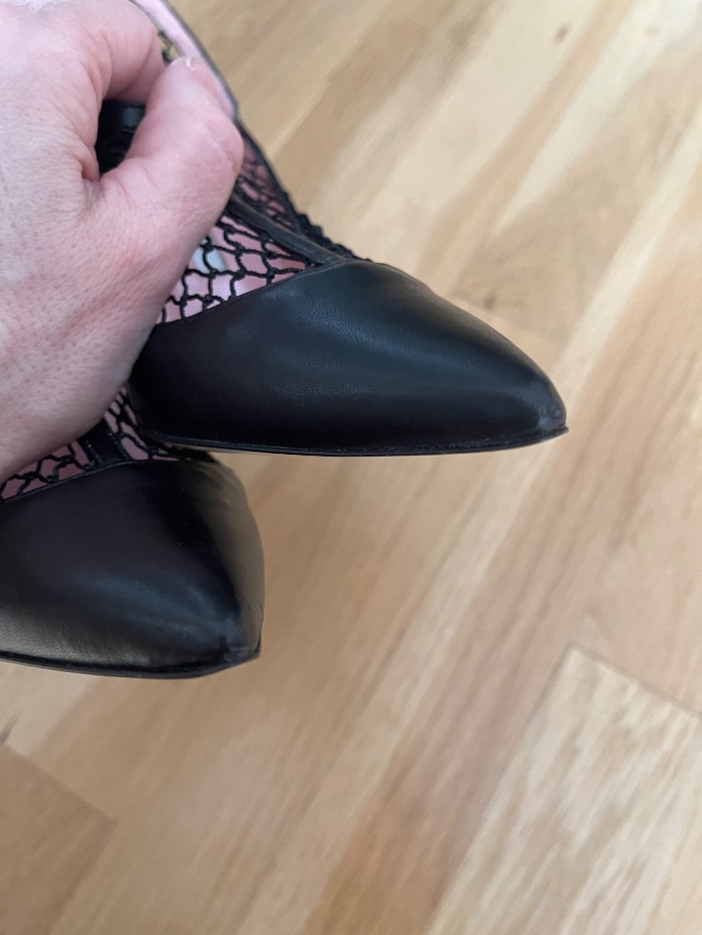 Manolo Blahnik Galura Black Leather Heels, Fishnet Uppers, Size US 4.5, EU 34.5 - Picture 7 of 13